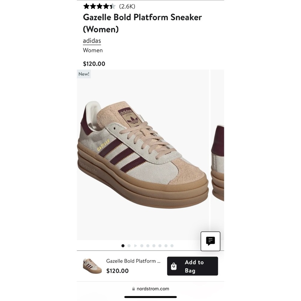 NWT Adidas Gazelle Bold Platform Sneaker - Cream and Brown